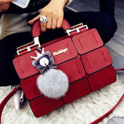 Women Bags2021 New Nine Square Grid Stitching Shoulder Bag European And American Woolen Bear Hair Ball Handbag Messenger Bag