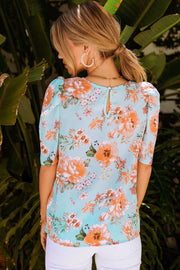 Summer Lover Floral Puff Sleeve Round Neck Blouse