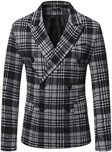 Men's Striped Suit Jackets Casual Notched Lapel Slim Fit Business Blazers Double Breasted Sport Coats