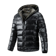 Men's Winter Quilted Jacket Hooded Thick Double Sided Coat High Quality Smooth Shiny Zipper Casual Sport Business Fashion Trend