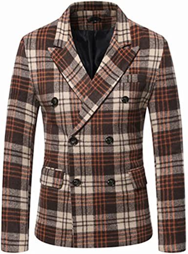 Men's Striped Suit Jackets Casual Notched Lapel Slim Fit Business Blazers Double Breasted Sport Coats