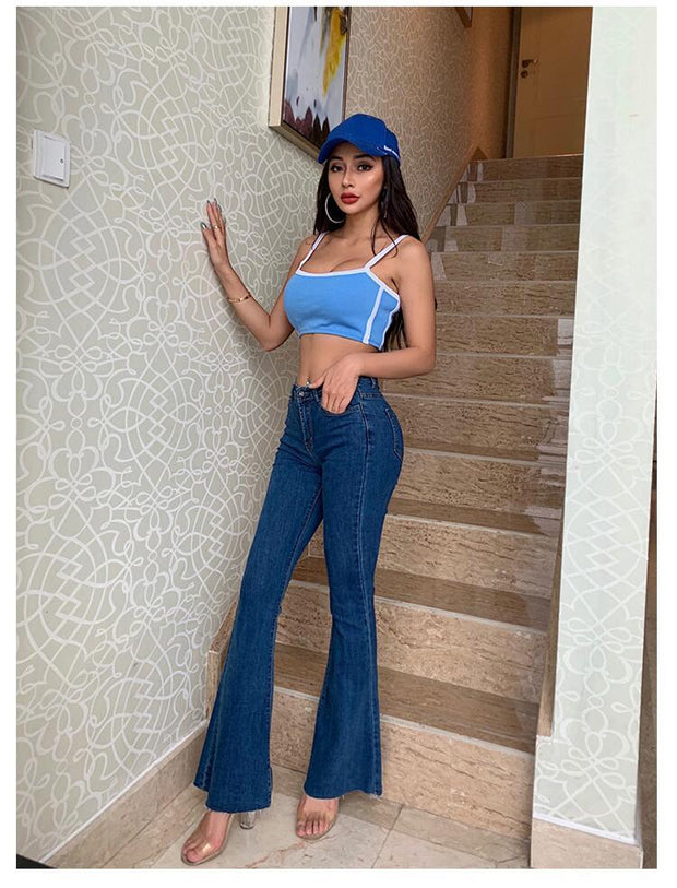 Women Skinny Flared Wide-Leg Long Jeans